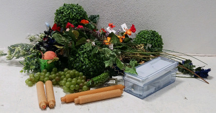 Box Of Fake Flowers And Fruit, Multi Wonder Slicer