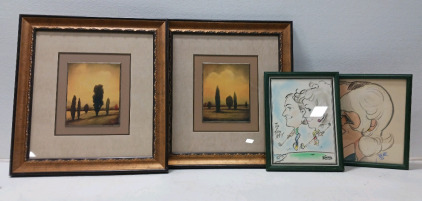 (2) William McCarthy Painting(22inx24in), 2 Characture Drawing