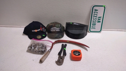 (2) Assorted Hats, (1) Super Seer Motorcycle Visor & More