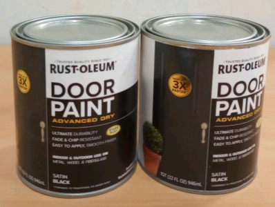 (2) 1 Quart Cans of Rust-Oleum Satin Black Door Paint (cow)