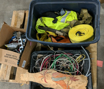 (2) HD Tow Straps (1) Copper Wire - Unknown Amount (1) Box of Misc Irrigation & Plumbing