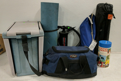 (1) Outdoor & Camping Gear Bundle &ndash; (2) Tents, (1) Coleman Cooler, (1) Pump, (1) Mat, (1) Chair, (1) Puzzle, and More!