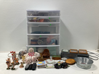 5 Drawer Plastic Storage Bin, DVD Player, Home Decor, Pictures, and more!