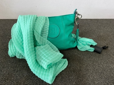 Teal Liz Clairborne Purse, Matching Scarf and Umbrella