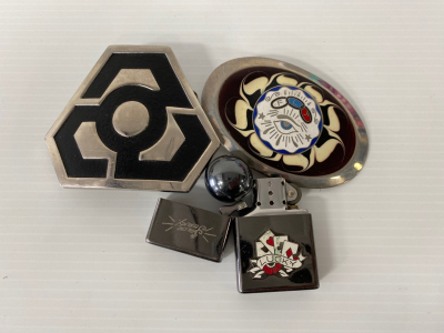 (2) Belt Buckles, Lighter, and Magnetic Ball