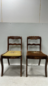 (2) Tell City Chairs Engraved Mahogany Chair with Floral Cushion