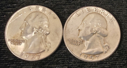 (2) 1957 Washing Quarters- 90% Silver Authenticated