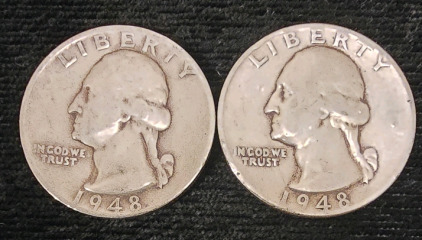 (2) 1948 Washington Quarters- 90% Silver Authenticated