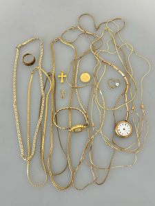 Gold Toned Necklaces, Watch, And Pendants