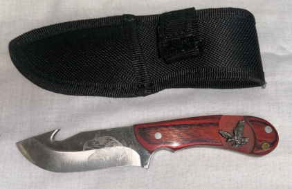 Carved Eagle Pocket Knife With Case