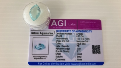 Certified Natural Aquamarine Gemstone