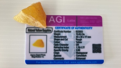 Certified Natural Rough Yellow Sapphire