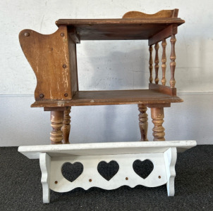 White Floating Shelf, & Wooden Side Desk