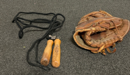 Vintage Baseball Glove & Vintage Jump Rope
