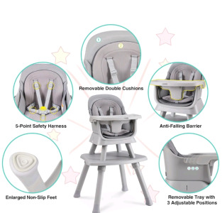 (1) AAGV C191, 8-In-1, Baby High Chair W/ Removable Tray, Multifunctional High Chair, Grey