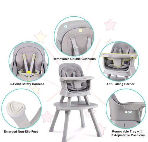 (1) AAGV C191, 8-In-1, Baby High Chair with Removable Tray, Multifunctional High Chair, Grey