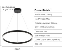 (1) WELAKI, Modern LED Chandelier, Contemporary 1 Ring Circular Pendant Light, Black - 2