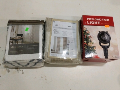 2)Allen Roth Light Filtering Curtains, Holiday Projector Light and Whole Box Amazon Overstock (sp5)