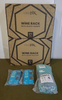 (2) Wire Wine Racks W/ Glass Holder, (2) E-Cloth Scrub Pads & (4) Pairs O f Waterproof / Protective Work Gloves