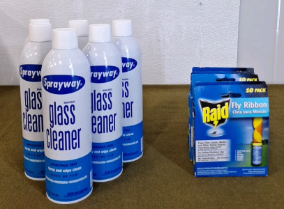 (6) 19-Oz Cans Of Sprayway Glass Cleaner & (5) 10-Packs Of Raid Fly Ribbons