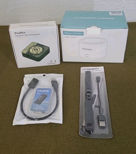 (1) Switch USB-C Docking Station, (1) HDMI To USB, Video Capture Card, (1) USB Rechargeable Plasma Lighter & (1) High Power Ultrasonic Cleaner