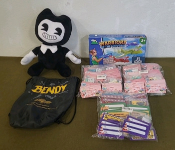 (1) Bendy Stuffed Toy, (1) Foam Airplaine Launcher Set & (3) 50-Count Packs Of Building Block Valentine's Day Cards