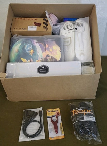 (1) 3-Port HDMI Input Switch, (1) Ergonomic Soft Grip Pen, (1) Steering Wheel Cover, Black & (1) Box Of Assorted Amazon Overstock/ Returns