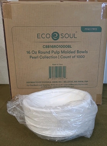 (1) Box Of ECO SOUL 16oz Round Pulp Molded Paper Bowls (1000 Pack) Pear Collection