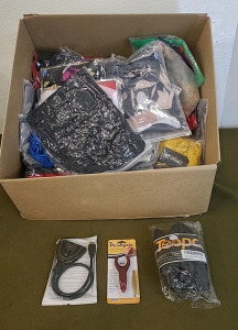 (1) 3-Port HDMI Input Switch, (1) Ergonomic Soft Grip Pen, (1) Steering Wheel Cover, Black & (1) Box Of Assorted Amazon Overstock/ Returns