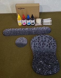(1) Spaceink, Sublimination Ink Refill Kit For Epson WF 3250/WF 7110 Printers & (1) Memory Foam Mouse and Keyboard Wrist Rest Set, Ergonomic Gel Mouse Pad & Coaster W/Non-Slip PU Base,<br/>Cheetah Pattern