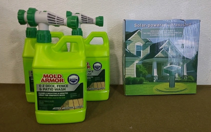 (3) 64-Oz Bottles Of Mold Armor E-Z Deck, Fence & Patio Wash & (1] 8-Pack Of Solar Powered Ultrasonic Anti-Pest Stakes