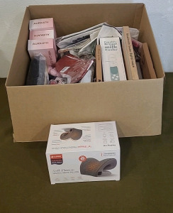 (1) Duppa Heated Neck Pillow & (1) Box Of Assorted Amazon Overstock/ Returns
