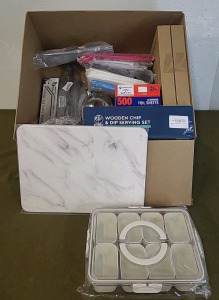 (1) Stone Drying Mat, 12"x15", White Marble Finish, (1) Plastic/Sealing, Snack/OrganizerBox & (1) Box Of Assorted Amazon Overstock/ Returns
