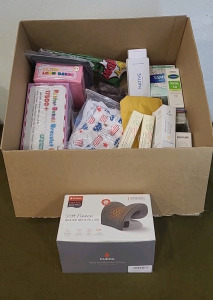 (1) Duppa Heated Neck Pillow & (1) Box Of Assorted Amazon Overstock/ Returns