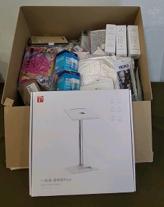 (1) OATSBASF, Eary Floor/Desktop Stand For Laptop/Tablet/Book , Adjustable Height 13" To 22" & (1) Box Of Assorted Amazon Overstock/ Returns