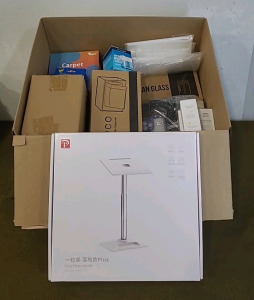 (1) OATSBASF, Eary Floor/Desktop Stand For Laptop/Tablet/Book , Adjustable Height 13" To 22" & (1) Box Of Assorted Amazon Overstock/ Returns
