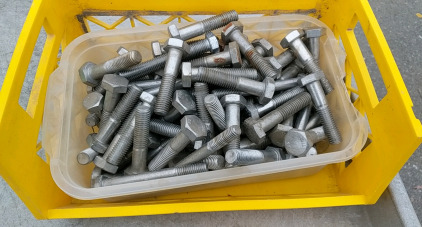 (1) Bucket of 100+ Bolts - Various Sizes & Lengths