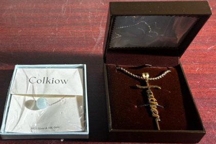 Father Necklace, S925 Silver, And 18K Gold Necklace