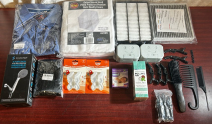12 Pack Pillow Case, Shower Head, Air Filter, Detangle Brush, Mouth Tape, Pulling Oil, Inspect Pictures For More