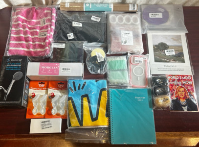 Clothes, Shower Head, Shower Curtain, Detangle Brush, Medicine Kit, And More