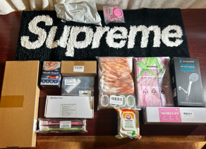 Supreme Rug, 3 Function Shower Head, Detangle Brush, Shower Curtains, Bathroom Essentials, And More