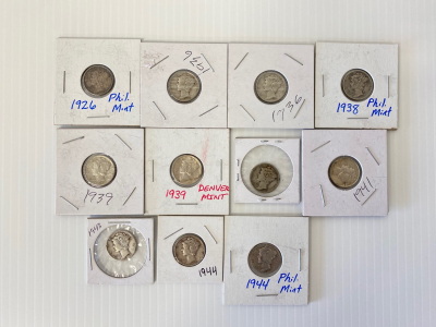 (11) Vintage Silver Dimes