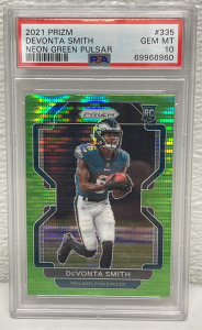 2021 Prizm Devonte Smith Neon Green Pulsar Rookie #335 PSA Graded GEM MT 10