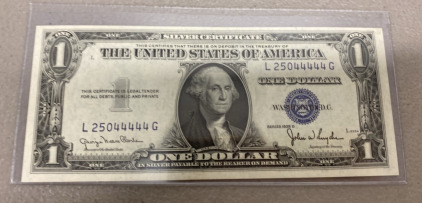 (1) $1 Silver Certificate Fancy Serial Number Dollar Bill 5 Of A Kind