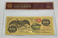 One Hundred Dollar 99.9% Pure 24k Carat Gold Bill W/ C.O.A. (Sleeved)