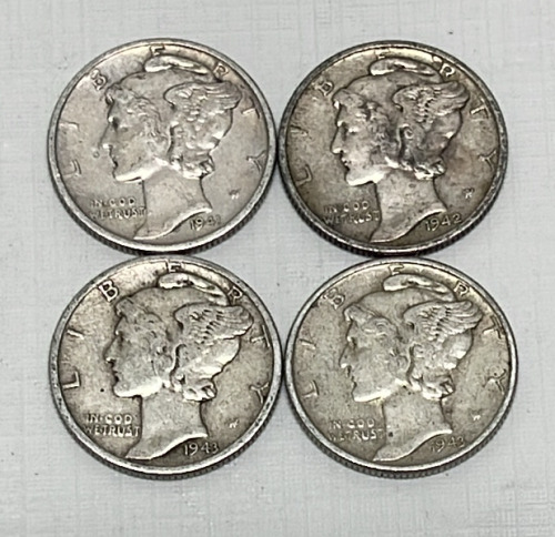 (4) Mercury Silver Dimes Dated 1941-1943