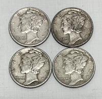 (4) Mercury Silver Dimes Dated 1941-1943