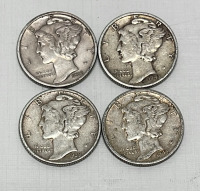 (4) Mercury Silver Dimes Dated 1939-1943