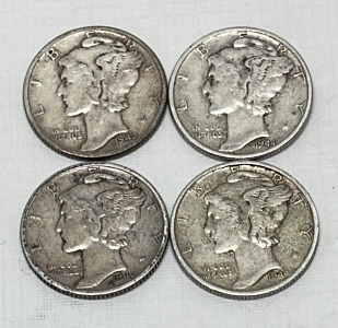 (4) Mercury Silver Dimes Dated 1942-1944