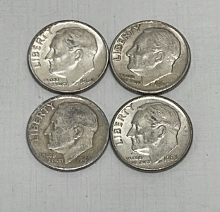 (4) Roosevelt Silver Dimes Dated 1946-1964